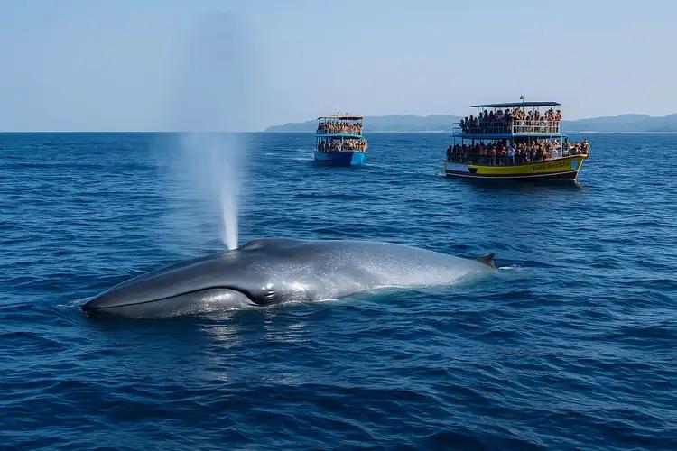 Blue Whale during a whale watching tour in Mirissa, Sri Lanka