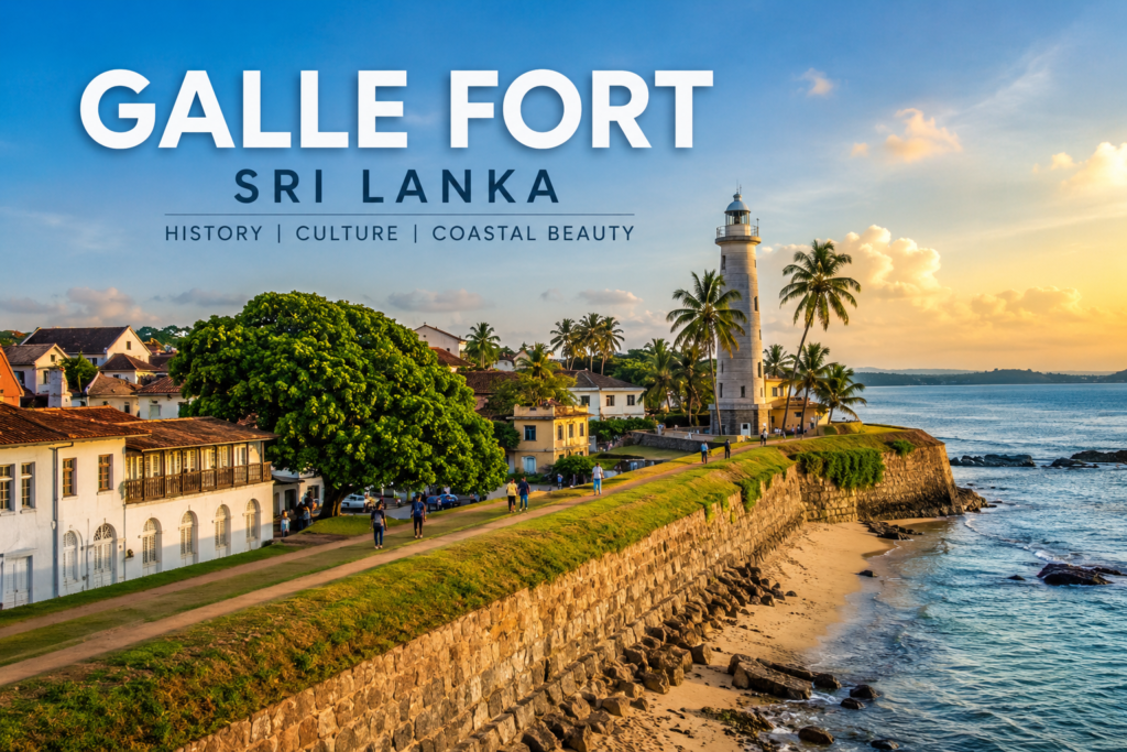 Galle Fort Sri Lanka historic colonial fortress with lighthouse and ocean view at sunset