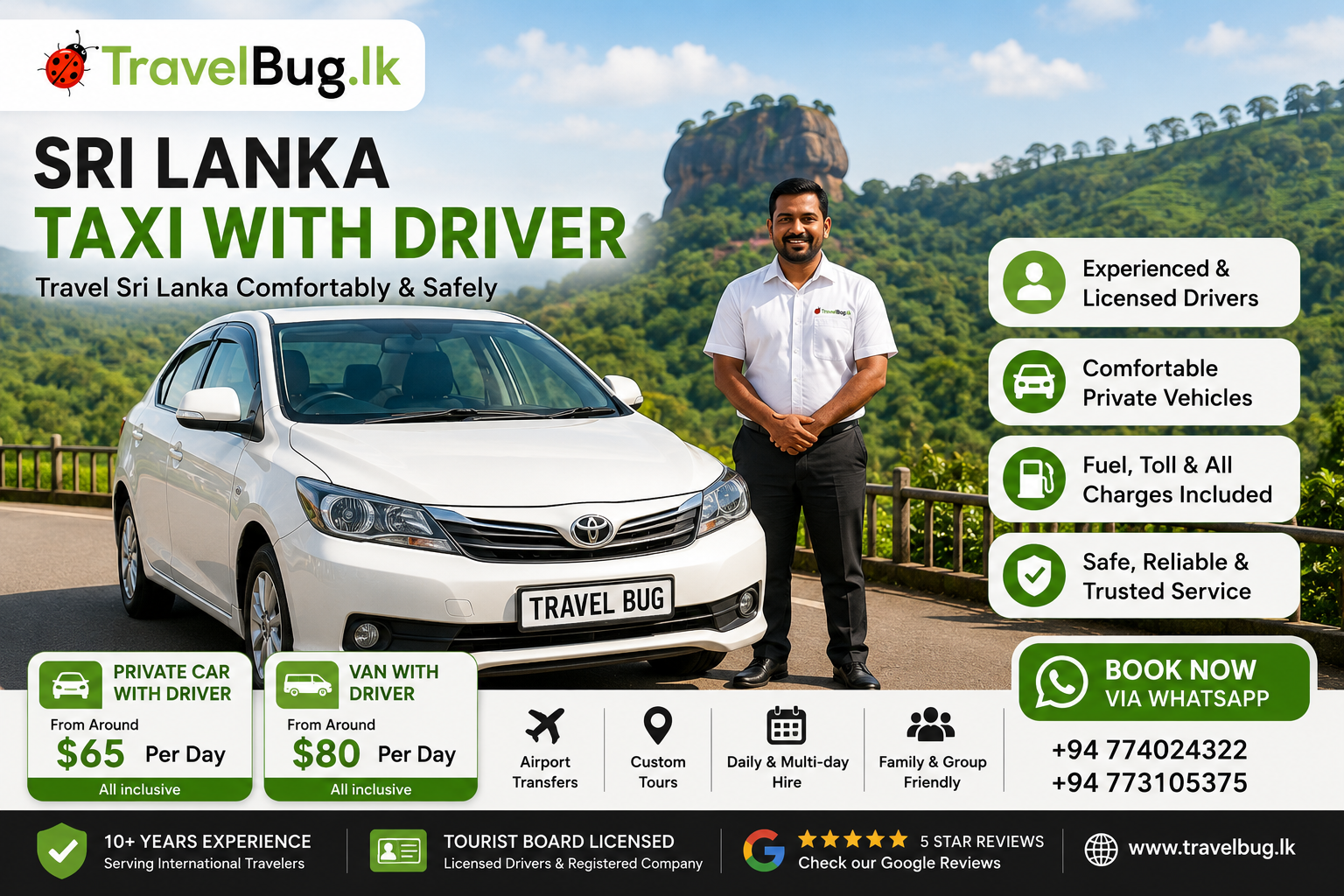 Sri Lanka taxi with driver private car service with licensed driver Travel Bug